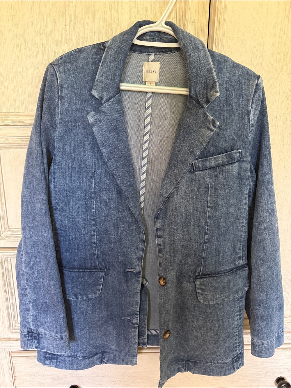 Maeve Women’s Denim Blazer Jacket in Washed Blue